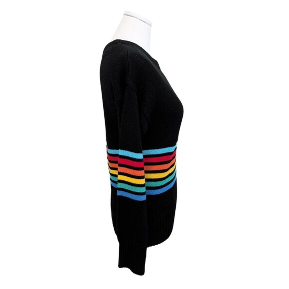 Black & Rainbow Striped Crew Neck Knit Sweater Womens Cozy Chunky Colourful Sz L - Picture 6 of 9